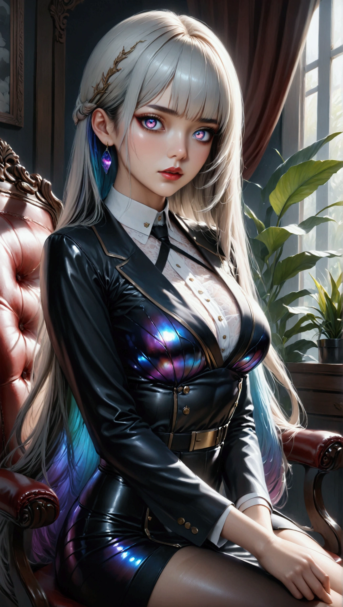 kokoro, 1girl, long hair, mature female, makeup, eyelashes, blush, lipstick, Hot girl, baddie, staring, glaring, bad attitude, mean girl, dare, angry, hate, crazy, smoking, sensual, attractive, jewelry, earrings, masterpiece, best quality, highly detailed,breasts,skirt,cleavage,long hair,skirt suit,suit,formal,jewelry,necklace,micro pencil skirt,jacket,smile,makeup,looking at viewer,business suit, lipstick,office lady,mature female,micro miniskirt,indoor,office,office lady ,smile, open mouth, (nsfw) not safe for work, holding a gun, evil expression, exposed belly, exposed navel, exposed midriff, exposed lower belly , holding pistol,