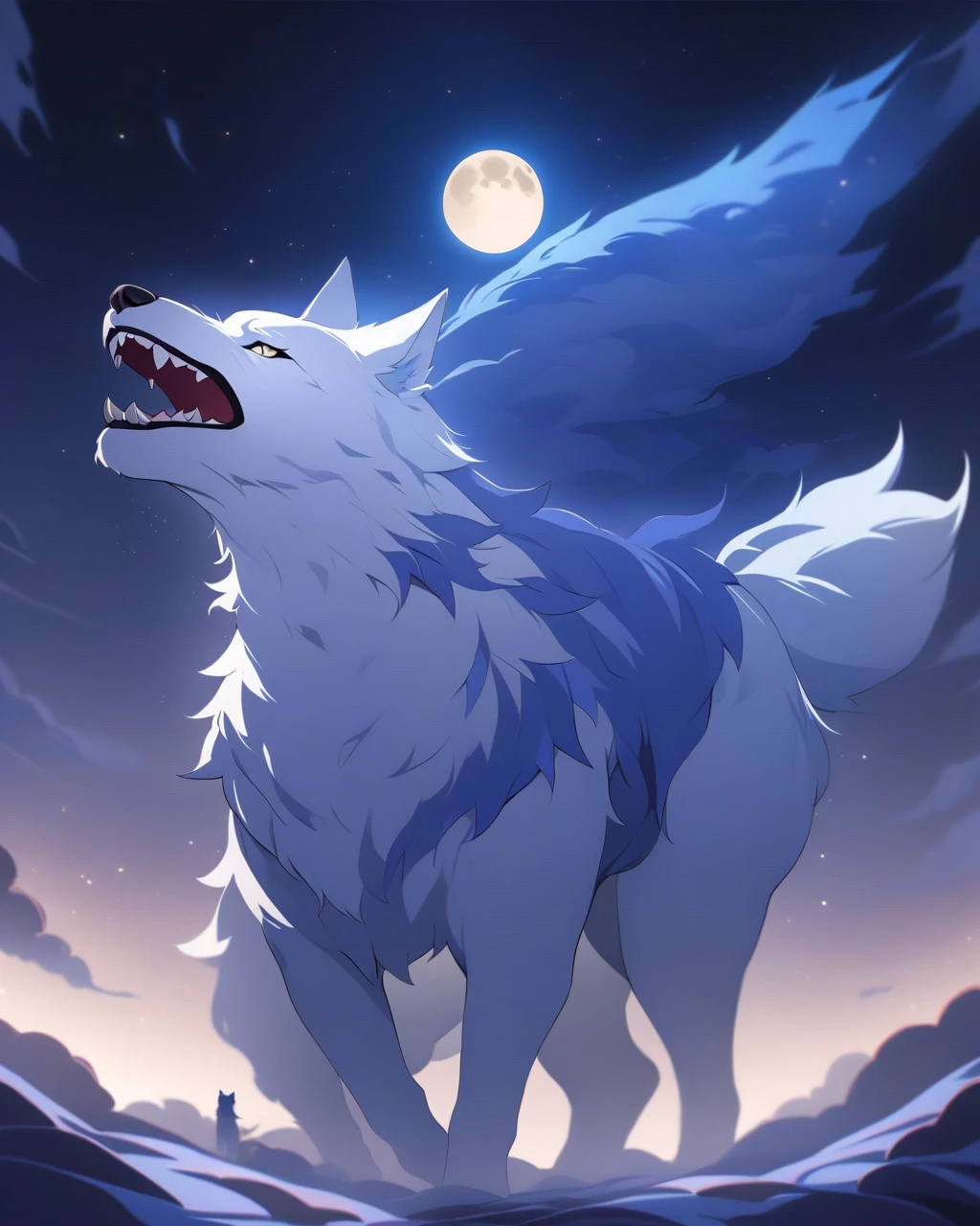 The four-legged beast, The Blue Haired Wolf, Cool Wolf, moon，Night Sky Dreams，comfortable，Unzip, Images of only wolves