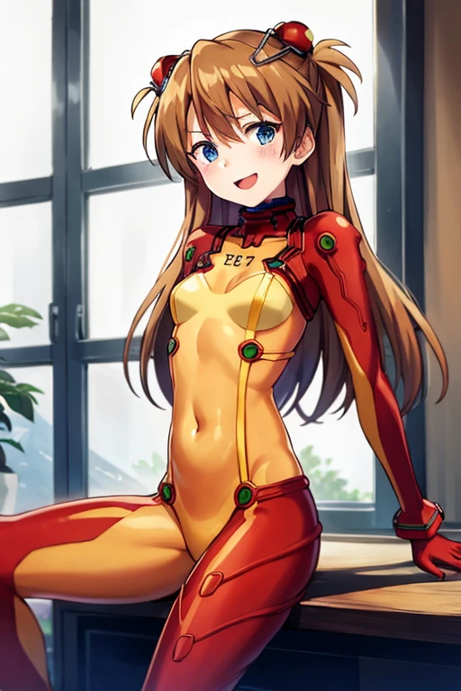 (( top quality )), ((masterpiece)), (be familiar with), perfect face, indoor, bedroom,  viewers because it's Shiragane in the middle of winter,
One woman,  Soryu Asuka Langley ,
開いた口,  ecstatic expression beside the piano, blush, smile,
 small tits,  flat chest, Young girl, Lori,  s,  girl,
 long hair,  twin tails,
Leg spread,