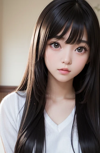 Best Quality,masterpiece,Very detailed、High resolution, Very detailed, Best Quality photos,Teen,age 15,High school girl,Idol,beautiful girl, Long Hair, straight, With bangs, Black Hair,Detailed eyes, Big Eyes,cute, cute,  cute Japanese woman staring at I、Very delicate and beautiful face,,one&#39;s home, Lie down in bed, Perfect dynamic composition,(Wavy Hair:1.2),Fair-skinned girl, kind,Junior high school students,Kneel on the floor,Big Same, Pussy, Pussy, Nipples, I can see your panties,Slender thighs seen from the front, 18 years old, Data,Adorable , 美しいJunior high school students, Big Eyes, 美しいHigh school girl, Selfie, Personal photo shoot,Angle of Selfie,Women&#39;s Room,indoor , Colorful clothes, Colored underwear, High school girl（Hmmmm）,She smiles happily at me, Natural Hair