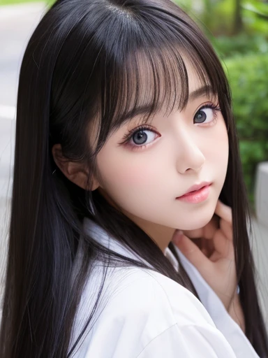 Ultra-high resolution、Japanese beauty、Long black hair、Big eyes、cute、Beauty、White clothes、it&#39;s raining、Wet、I&#39;m worried