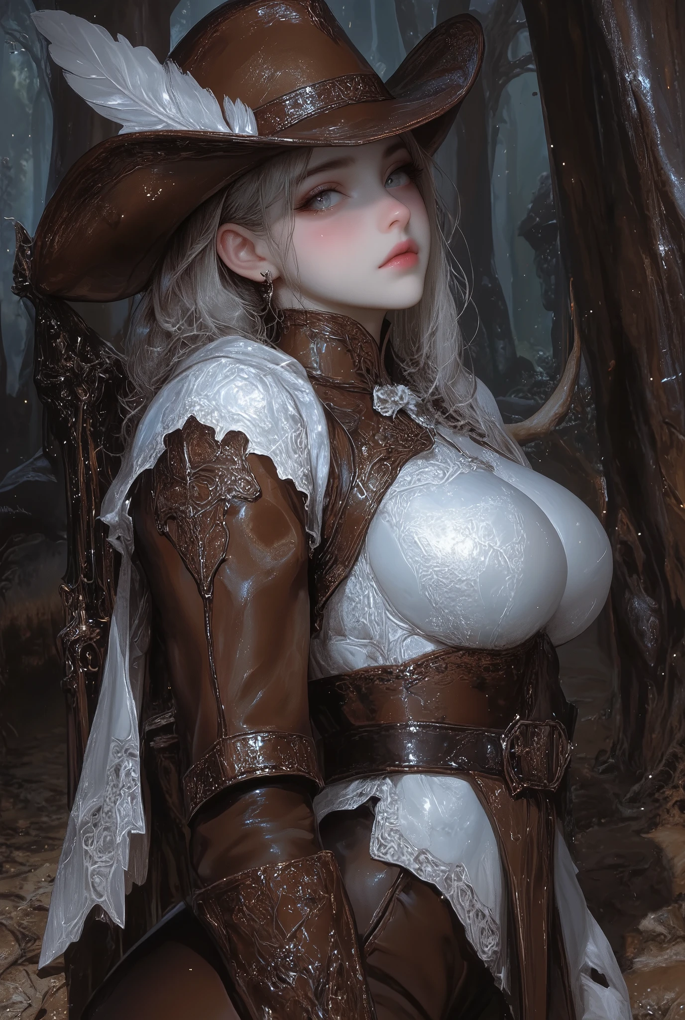 (pieces fly), (Piece of art), (Amazing work), (fine eyes), (delicate skin), (Colorful eyes), (short white hair with bangs), (sparkling eyes), (1 girl) ,(small breasts),thin legs,With witch's hat, oud, old, Wear extravagant medieval clothing, pieces fly, highest quality, The best Desinger, best illustrations,Lesbian couple,lesbian sex,pissing,Gonzo