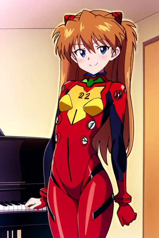 (( top quality )), ((masterpiece)), (be familiar with), perfect face, indoor, bedroom,  viewers because it's Shiragane in the middle of winter,
One woman,  Soryu Asuka Langley ,
開いた口,  ecstatic expression beside the piano, blush, smile,
 small tits,  flat chest, Young girl, Lori,  s,  girl,
 long hair,  twin tails,
Leg spread,