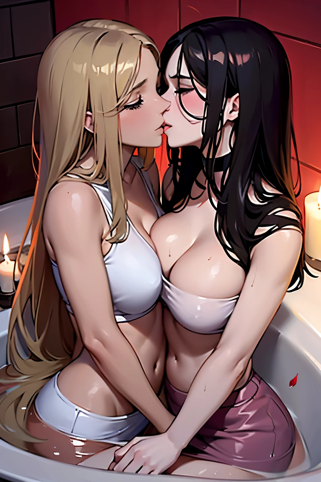 Two Women,Alpha ,40 years old,Long blonde,gamma,40 years old,Long Black Hair,((Touching the chest)), ((dress))),Nipples,Big Breasts,BIG ASS, kiss, (adult), (Elf),pubic hair
 ((My crotch is wet)),Love Hotel,My crotch is wet,Are standing,(masterpiece:1.2), High resolution, Highest quality, 8k,