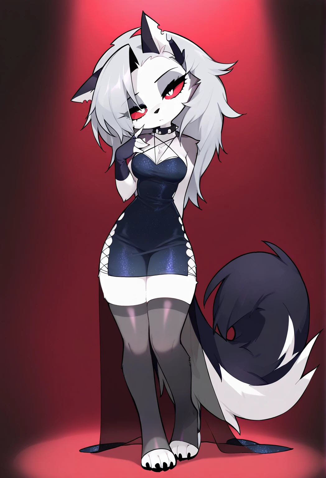 masterpiece, best quality, seductive expression, 1girl, anthro, furry, fur, fluffy fur, dog girl, furry, loona \(helluva boss\), medium hair, long tail, clean hair, detailed, head tilt, teenager (18 years), medium breast, thick thighs, slim body, seductive eyes, (jizoku), score_9, score_8_up, score_7_up, score_6_up, score_5_up, score_4_up, 1girl, ExpressiveH, standing, transparent dress, transparent stockings, high cut dress, full body, dance, fireflys around her, front view, face to face