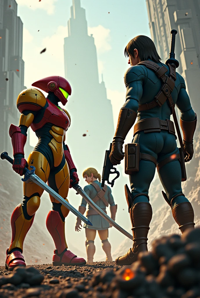 sideview, 1girl, masterpiece, best quality, duel battle, samusaran, armor, arm canon, <lora:samusArmorLora_v1:1>, dynamic pose, outline, sand cave,  Stalactites, by Moebius