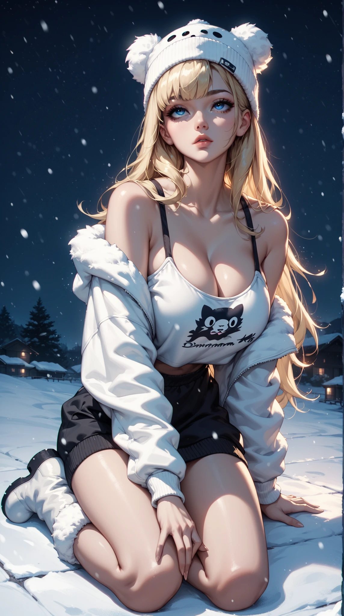 1girl, Dense face and eyes, Too beautiful, Minimalism, Armpits, Pale pink skin with good complexion, Clear skin, Plump ass, Tight waist, Raised breasts, Curvy, Tufted blonde hair, Beautiful eyes, Thin dark eyebrows, Mouth with white teeth, Handsome nose and ears, specimens of supreme beauty. bright color background, simple background, fisheye, masterpiece, best quality, best quality, official art, beautifully aesthetic, animation, big ass, smile, beautiful face,