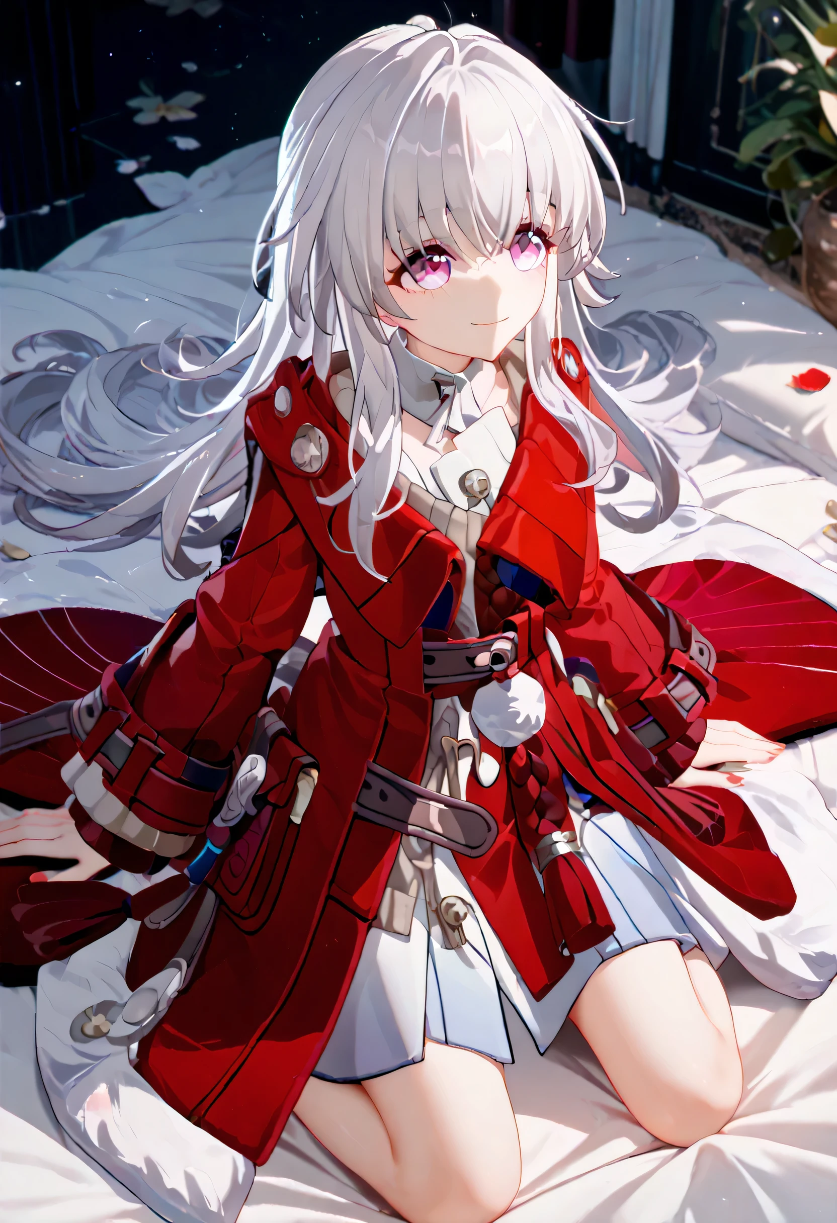 clara, honkai star rail,  wariza, ((Looking up:0.5)), red clothes 