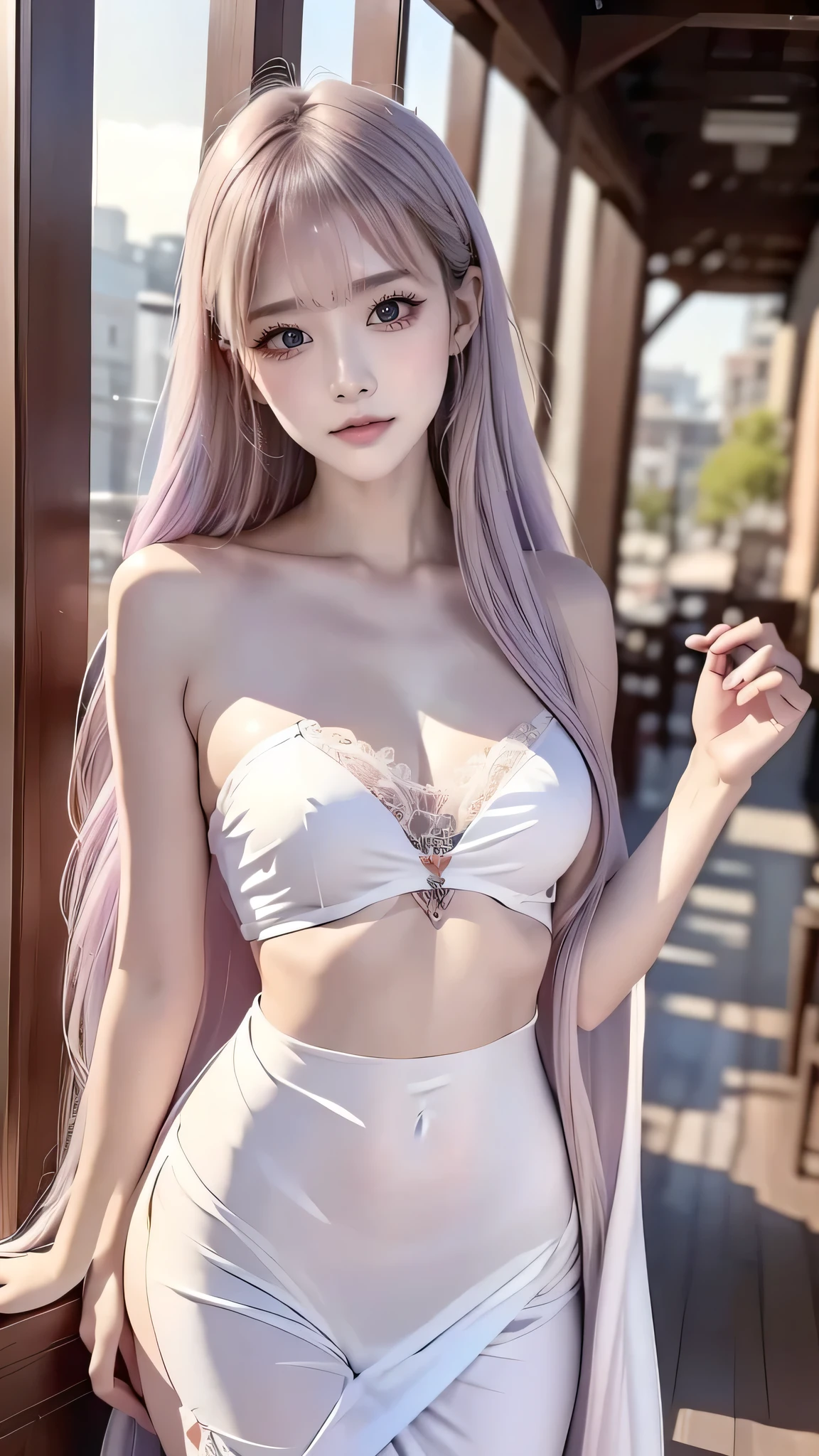 realistic, high resolution, 1 woman, alone, hips up, Look at the viewer., (detailed face), white hair, long hair, Medium bust, Flower tattoo on the chest, Taoist ascetic