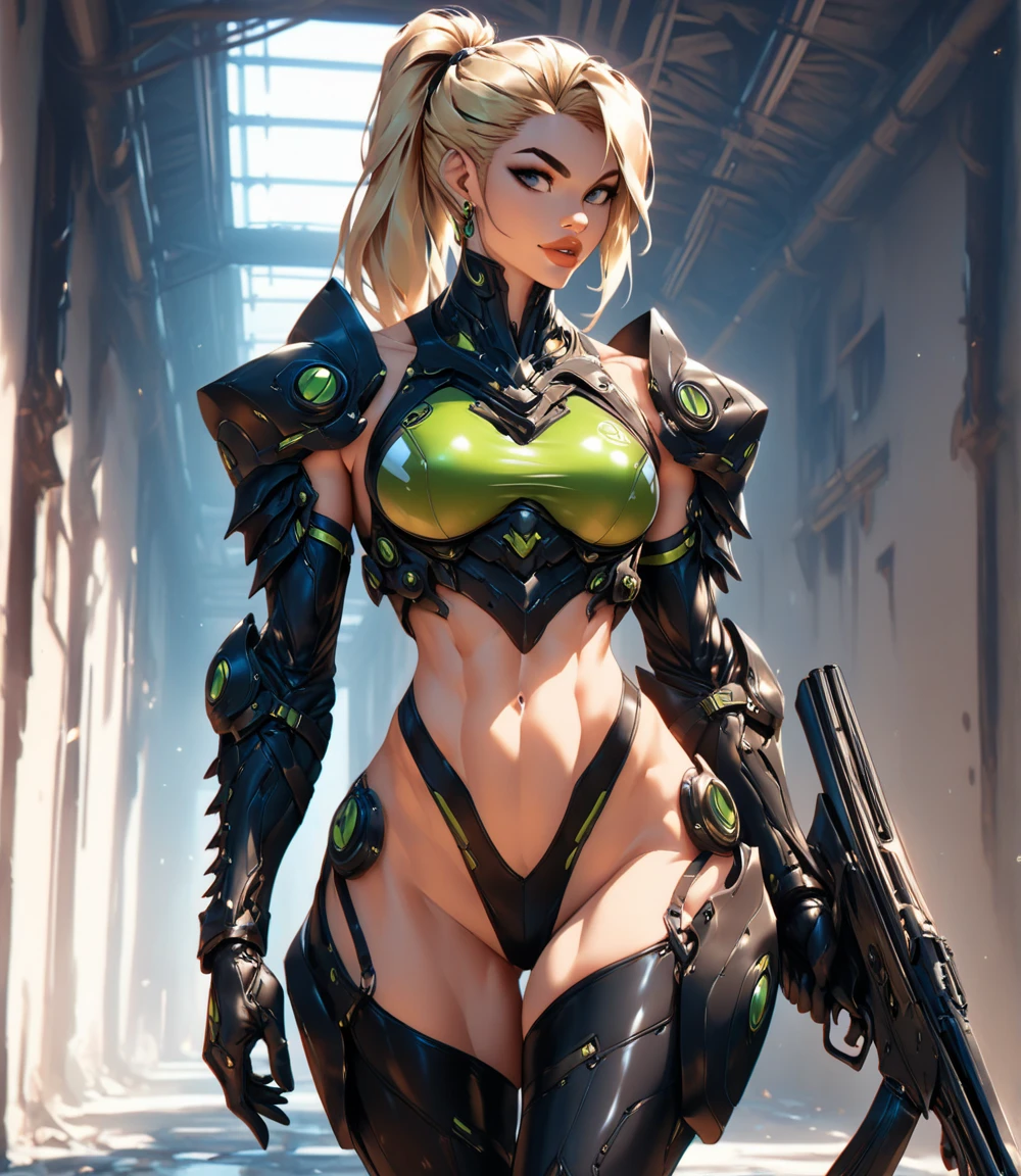 beautiful woman in a green uniform holding a gun, mechanical bikini, tattered military equipment, mechanized soldier girl, Oversized mechanical exoskeleton arms and legs., inspired by Masamune Shirow, girl in mecha armor, Dressed in military armor, chica mechanized valkyrie, cushart kenz, cool wick style, bikini-armor, infantry girl, only skin, Athletic and well-toned body, sweaty skin, just dressed, camouflage patterns, beautiful Face, Theme dieselpunk, Fiverr Dnd Character, octane rendering, digital art, extreme detail, 4k, ultra high definition, pulido, beautiful, hyperdetailed, intricate, elaborate, meticulous, photorealistic, sharp focus, Oh!, character design, unreal engine, 3d rendering, volumetric lighting, Reflections, glossy, digital illustration, pose, Suggestive pose, Lewd, full body shot, naked, visible nipples, swollen vagina, anatomically correct 💖❤💕💋