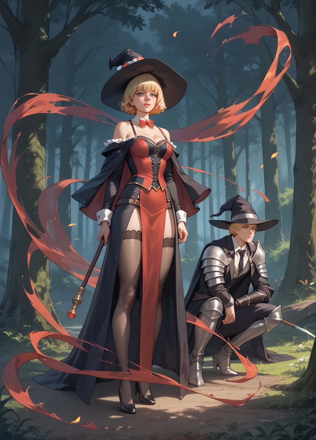 девушка witch, magician, conjures, magicianия, In the forest, эффекты magicianии,  short hair,  blonde , witch, magicianия, world, armor