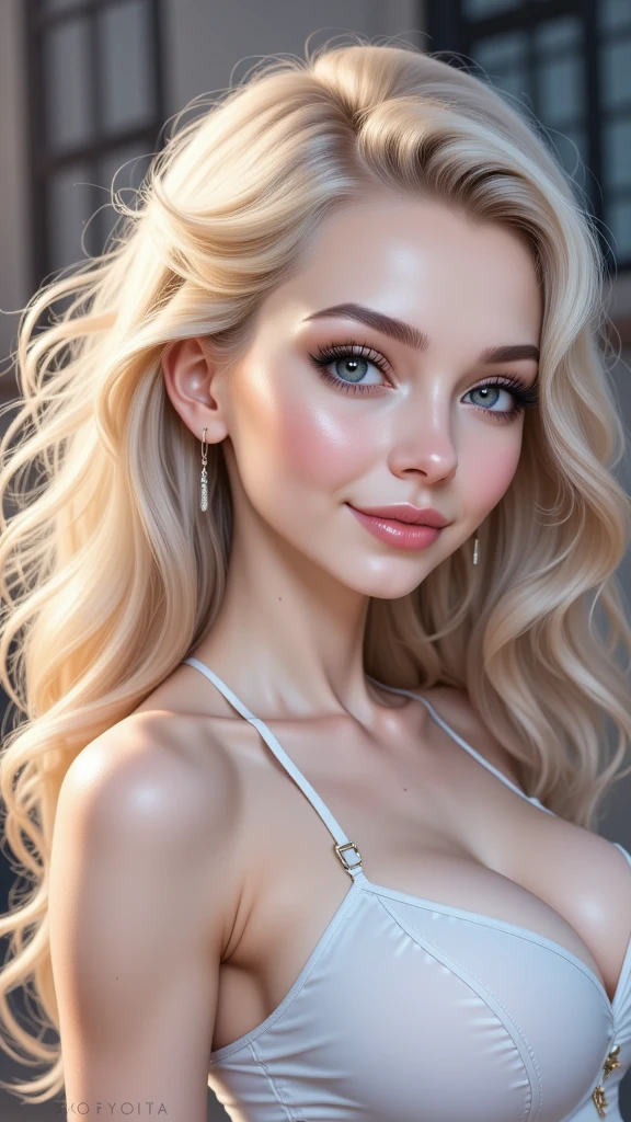 (Masterpeace,  HIGH QUALITY, high resolution,  Realistic photo,  photography),  beautiful girl, age from 23 to 28 years, with clear eyes,  with long wavy hair on her shoulders, beautiful breasts,  beautiful and detailed face ,  cute smile , beautiful butt , Miranda Angelical ,  Beautiful legs ,  great detail of body and face in a sensual and erotic pose.  Great detail of the background and environment .  beautiful girl de muy grandes pechos, Red lips, long loose hair, sensual.
