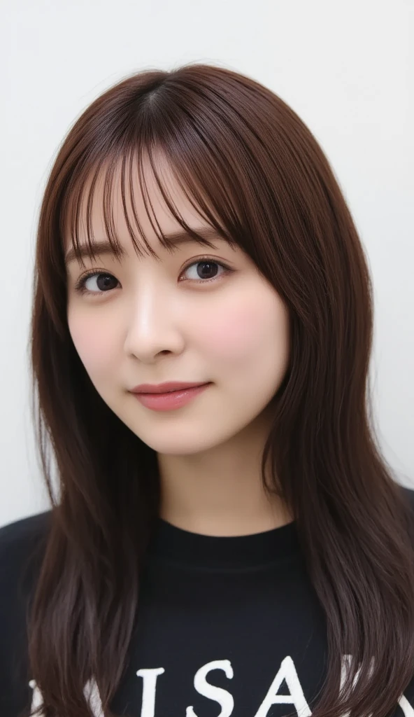 32K, masterpiece, masterpiece,  realistic ,  very detailed,    Unvolume ,  high res,  faces that Japanese men really like.,  Smoother Light  ,  Official Art,  written on everyone in the same swimsuit,  bright light, close,  detailed face , smile,  Beautiful Details in the Eyes , 19 years old Korean,  cute,  real skin texture deep into the night, T-Shirts,