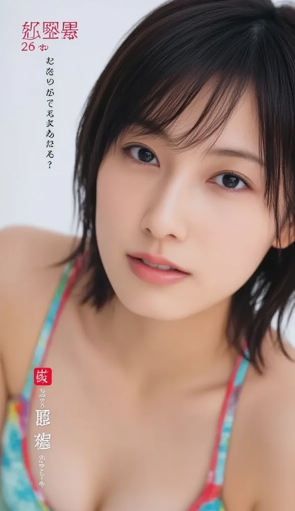 32K, masterpiece, masterpiece,  realistic ,  very detailed,    Unvolume ,  high res,  faces that Japanese men really like.,  Smoother Light  ,  Official Art,  written on everyone in the same swimsuit,  bright light, close,  detailed face , smile,  Beautiful Details in the Eyes , 19 years old Korean,  cute,  real skin texture deep into the night, T-Shirts,