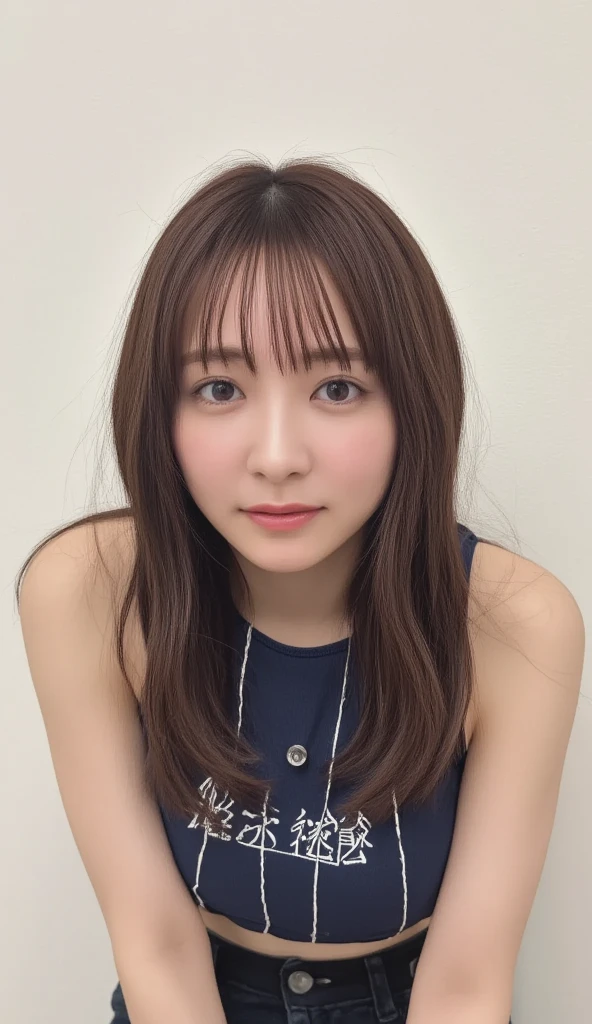 32K, masterpiece, masterpiece,  realistic ,  very detailed,    Unvolume ,  high res,  faces that Japanese men really like.,  Smoother Light  ,  Official Art,  written on everyone in the same swimsuit,  bright light, close,  detailed face , smile,  Beautiful Details in the Eyes , 19 years old Korean,  cute,  real skin texture deep into the night, T-Shirts,