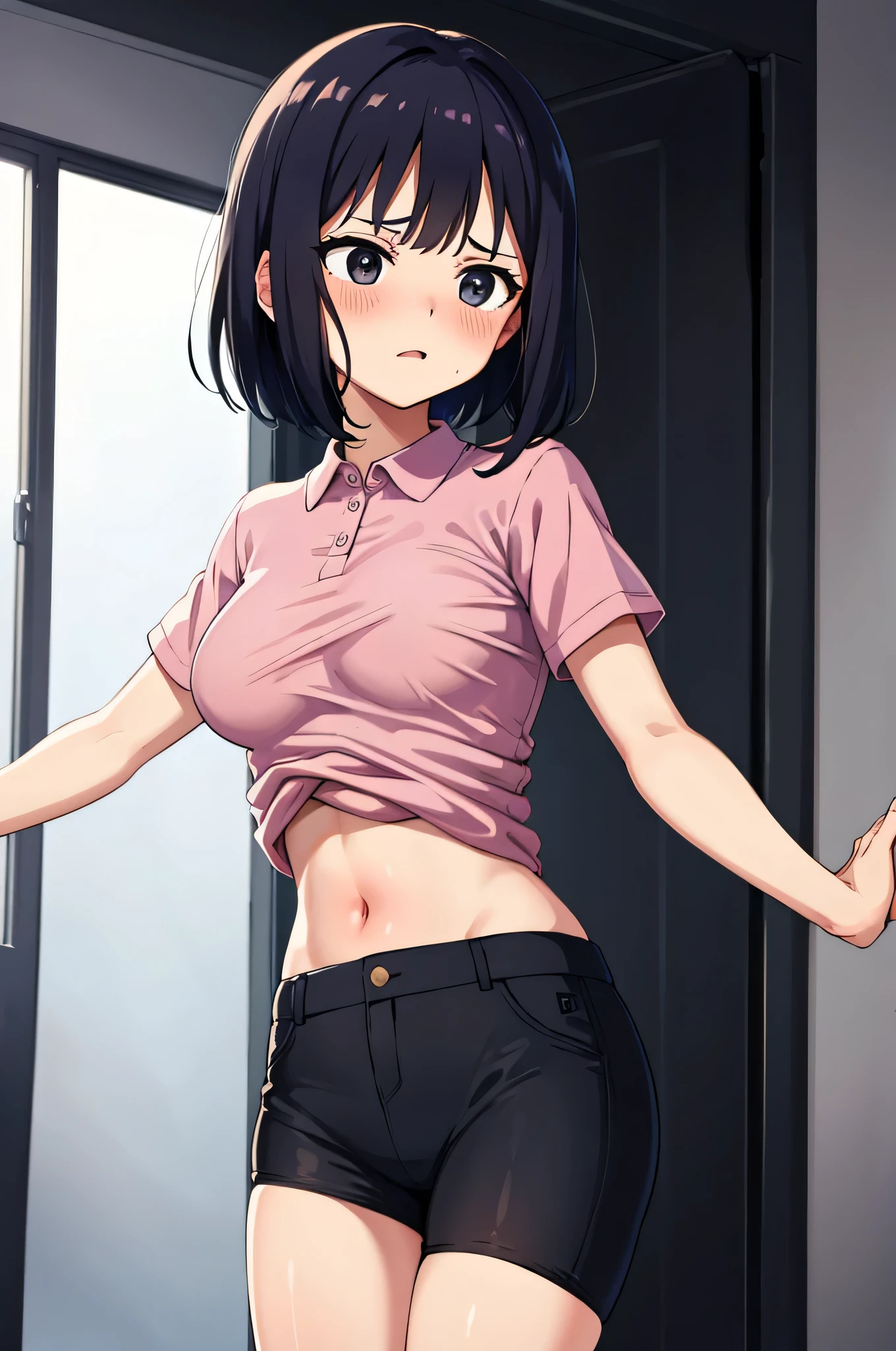 1. Beautiful woman in a pink polo shirt, short hair, Small breasts,Black Hair, Hospital Beautiful Cute High Quality Sexy Naked Short Sleeves Titty Fuck