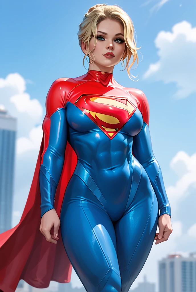 ((best quality)), ((masterpiece)), (detailed), perfect face
Beautiful woman short hair defined body big breasts, wearing Supergirl