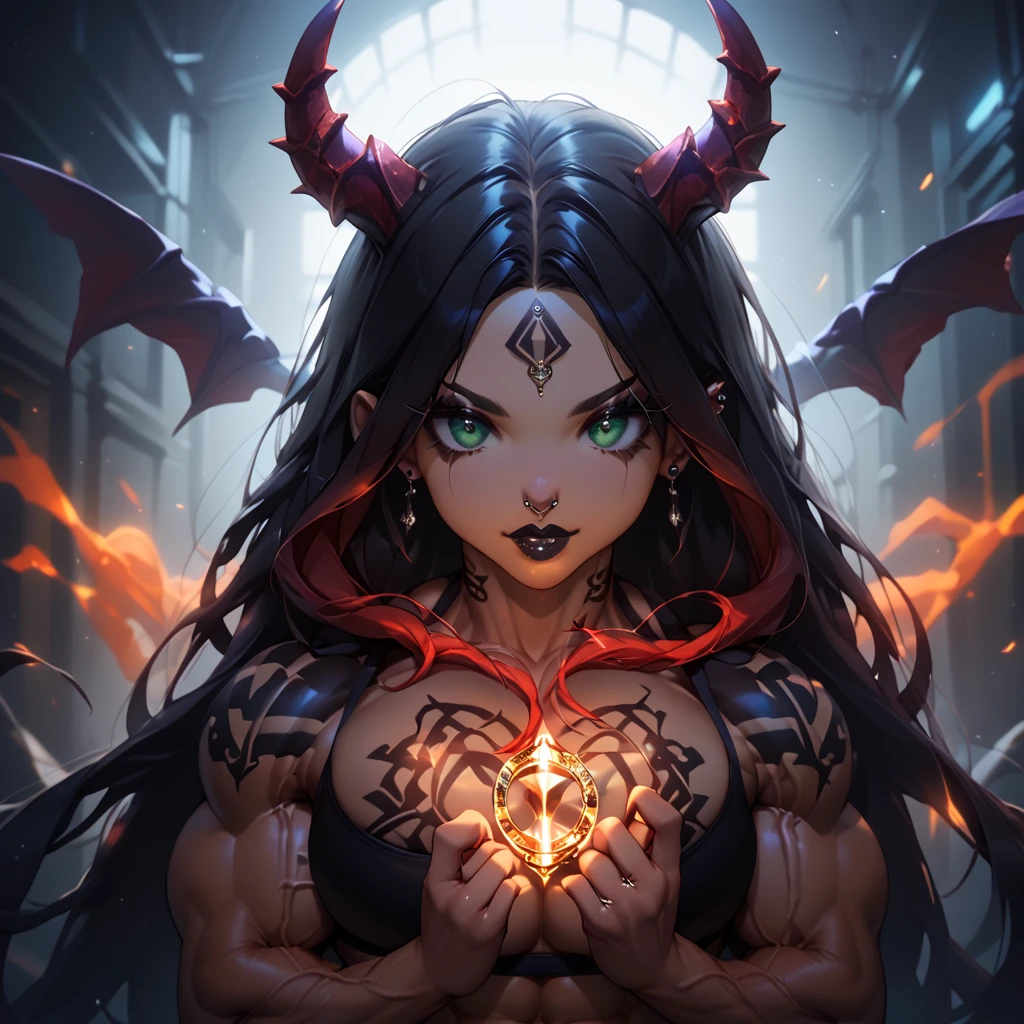 asian succubus, fit, medium breasts, primal desire, head between breasts