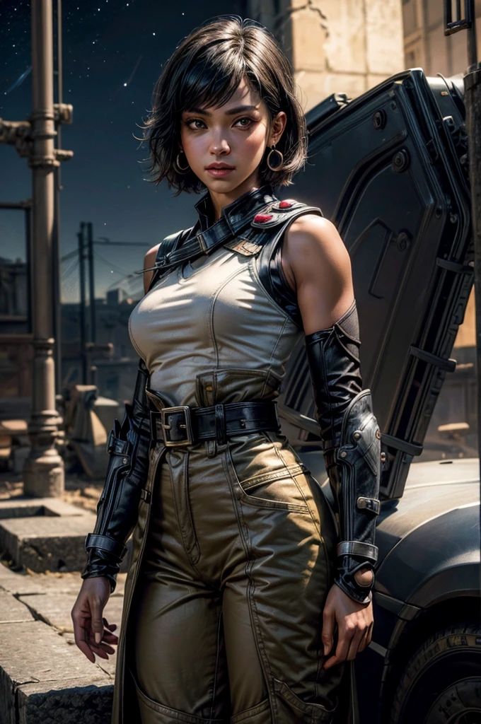 Epic CG masterpiece,hdr,dtm,full ha,8K,ultra detailed graphic tension,dynamic poses,stunning colors,3D rendering,surrealism,cinematic lighting effects,realism,00 renderer,super realistic,full - body photos,super vista,super wide Angle,HDI In a futuristic abandoned city,a girl with a huge mechanical arm is engaged in a fierce struggle with the enemy,Her name is Alita,a fighting angel from the future world,Her eyes are firm and resolute,showing the desire for victory,high-definition picture,real effect,hyper-realistic portraits,xiaofei yue,uniformly staged images,flat yet expressive,gothic,