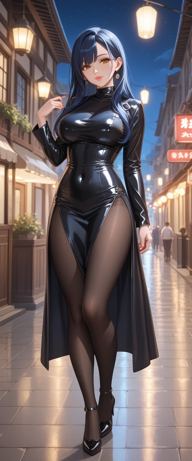 araffe woman in black dress and black purse standing on sidewalk, wearing in black clothes, open v chest clothes, black outfit, y style, very sexutfit, mai anh tran, wearing black clothes, dressed all in black, sexy l, korean girl, black clothes, sexy outf 1 8 yo, wearinack modern clothes, black bodysuit