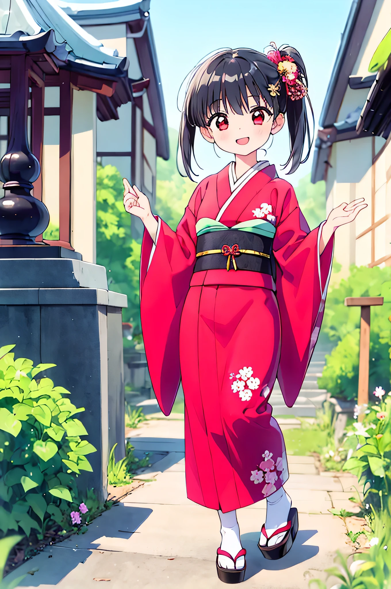 1 girl , Shiny Black Hair , long straight hair ,
cheek bulge for intermediates,
red eyes,( Oblique eyes :1.1),( I have a big mole under my left eye:0.8),
full body photo,
A perfect smile,
Japanese Kimono,
medium breasts ,
(:1.1),
I'm praying at a shrine,
top quality, high definition , sharp concentration , masterpiece , brightly colored , Natural Look ,
Accurate, 解剖学的にAccurate,