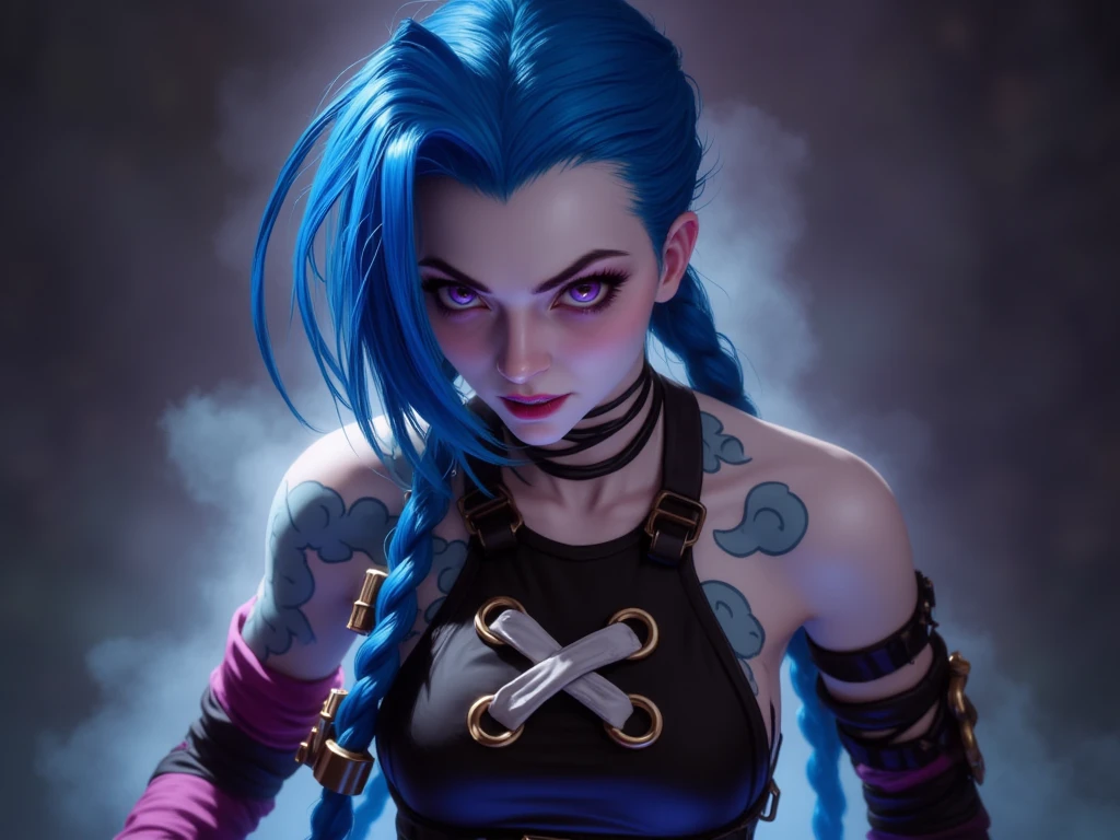 jinx style arcane, soumise a 4 pattes nu,