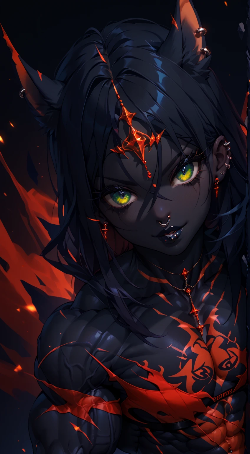 a dark black wolf, glowing red eyes, soft fluffy fur covering its entire body, cinematic lighting, highly detailed, photorealistic, 8k, dramatic composition, moody atmosphere, chiaroscuro lighting, dramatic lighting, dramatic shadows, dark palette, muted colors, cinematic, epic, imposing, powerful, majestic