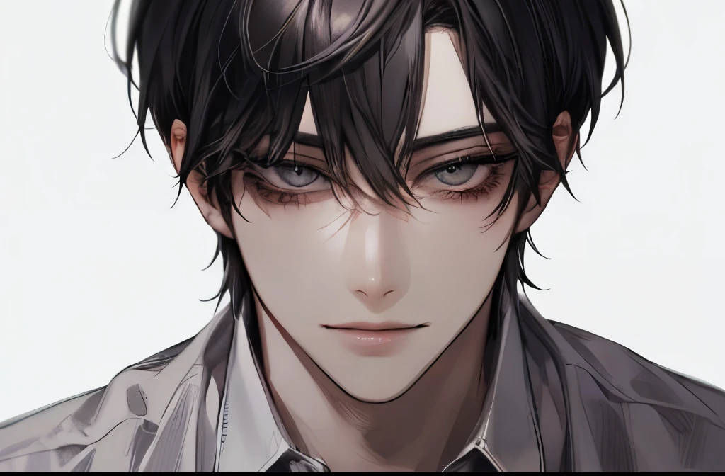 {male}、Dual personality、{ high image quality}、 Accurate Description 、 handsome、{ dark eyes}、Twisted Smile、 shirt