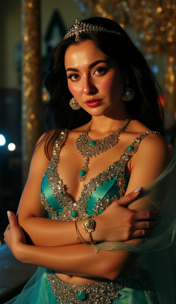 Hania Amir as Stunning Princess Jasmine, photo in 8k, erotic pose, cinematic.