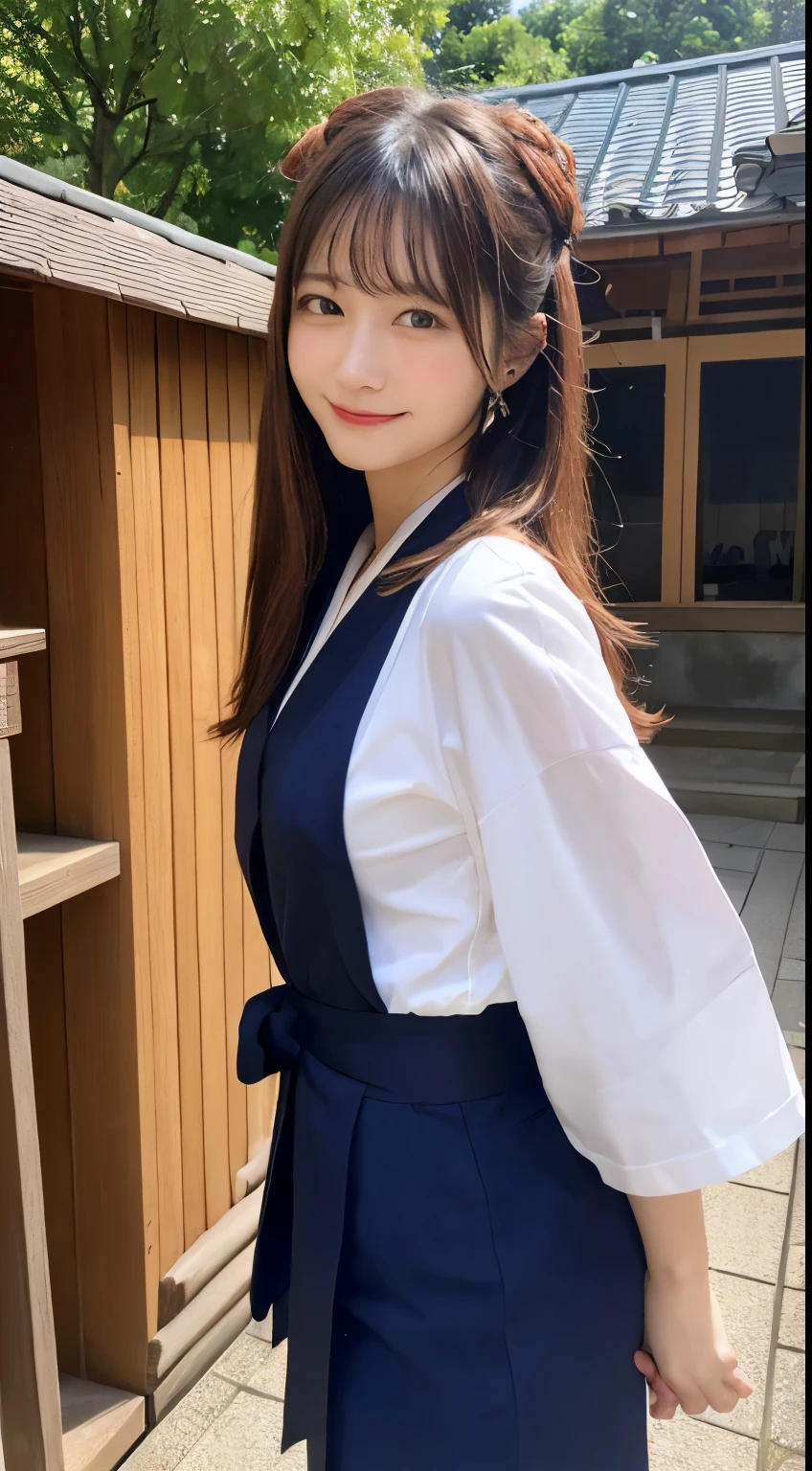 mix4, (16 K, Raw photography, Top image quality, ​masterpiece: 1.45), (realisitic, Photorealsitic: 1.37), one girls, 7．5, etc、Random hairstyle、Standing figure，Noon time slot、Well-groomed clothes、a very cute, Precincts of the shrine,, profetional lighting, photon maping, a park、physically-based renderingt, Gradient dark brown hair,, a handsome, Well-groomed and beautiful eyes、Large double eyelids、Very shiny、girl with, (((student clothes、Long sleeve sailor suit worn by Japan schoolgirl、red cuffs、Dark blue mini skirt, Small gray beret、Dark blue knee-high socks、Black loafers))), Top Quality Photos, hight resolution, 1080p, (clearface), (Detailed face description), (Detailed hand description), (​masterpiece), (Exquisite CG)、extreme light and shadows、dishevled hair、master work、abundant detail、(Fine facial features)、(top quality photo)、(masuter piece)、(A detailed eye)、Look in front of you、Fine clavicle、((Slender big))、(((Japan schoolgirl in long-sleeved sailor suit:0.7)))、((Ready Idol System))、((Precincts of the shrine、torii gate、Tesuisha、Komainu))、(Shooting from random perspectives)、(((Anyway cute)))、耳Nipple Ring、A big smile、Drawing the whole body from the knees、Do not draw nasolabial folds、(((Long-sleeved sailor suit)))、(Big breasts that hang down big:1.2)、Big buttocks with tension、Two arms and two legs、(((from the front side:0.7)))、bare hand、No mask、