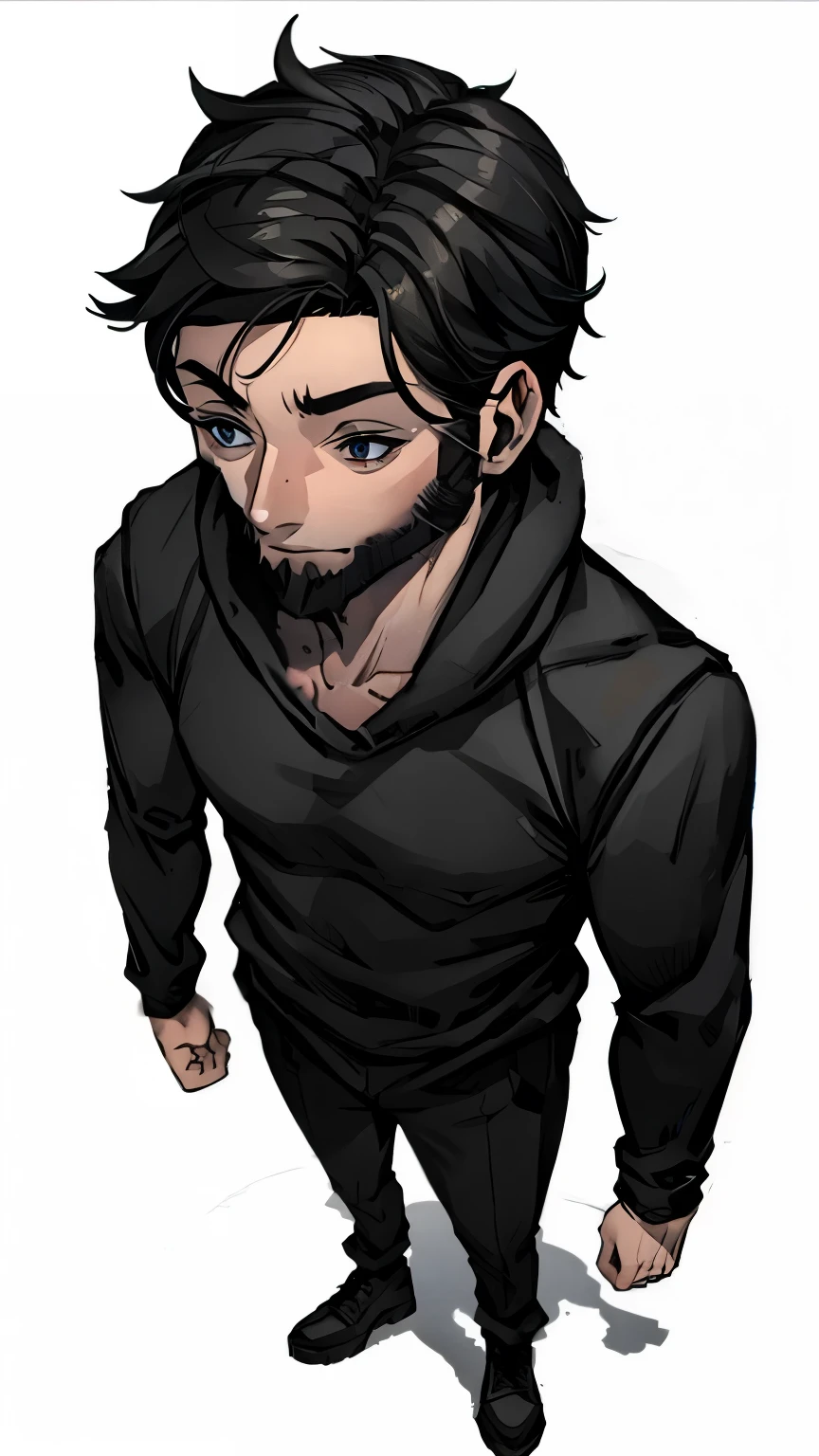 all-black sweatshirt.