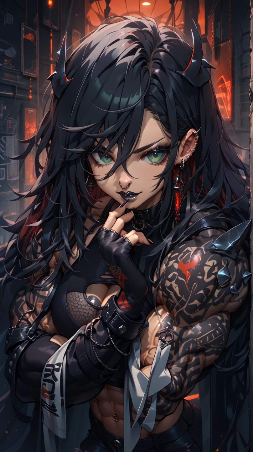 Top quality, Photorealistic, 8K, High Definition, absurd res, high res, ultra sharp, masterpiece, (masterpiece), best quality, expressive eyes, perfect face, Super eyes, masterpiece, highly detailed exquisite character art, epic fantasy digital art style, detailed digital 2d fantasy art, ultra-realistic, black skin male, male black complexion, male dreadlocks, incubus, spreading legs, streets, piercings, hair covering eyes, red demon eyes, love tattoos,