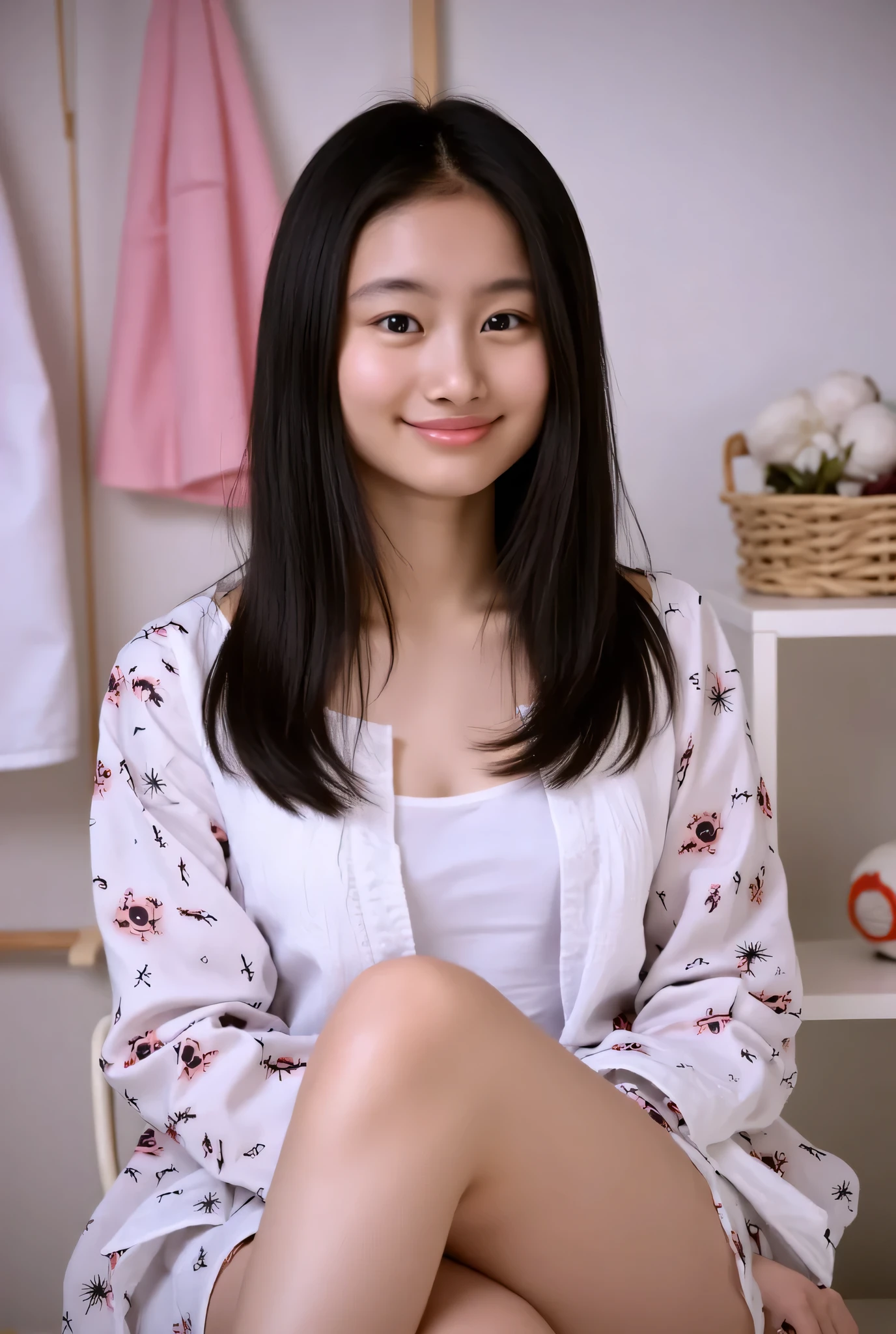 {  cute smile:::１８Old woman  }、{   When I stare at it, it becomes transparent {x},   is wearing a white bra  },{ }, [ bangs：  Princess Cut ：  short hair   }}}, { look above your neck which becomes transparent when you stare }、 {{ white monotone background  }｝｝  、
