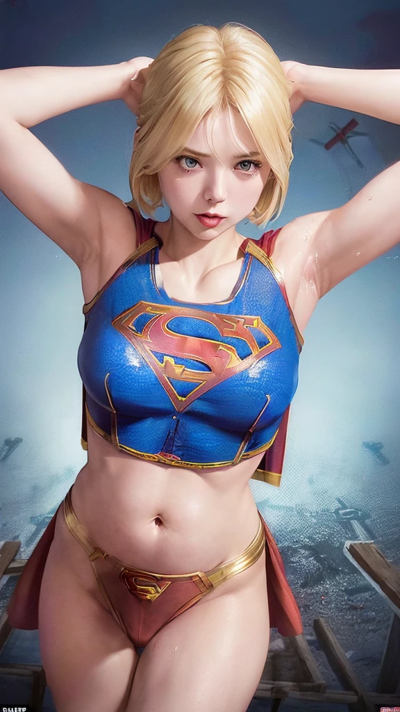 (1 Supergirl being crucified in sex salve farm, Her womb is filled with monster embryos:1.4) blonde short hair ,24 years old ,frustrated, confuse , panting, embarrassed, blush, ecstasy, steam, (wet:0.8), trembling, tears, sweat,  (Mother's milk spurts from her breast:1.3),