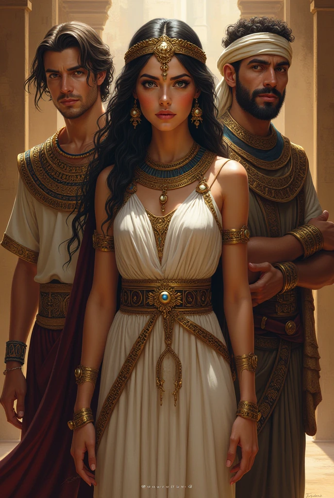 Déesse egyptian douce et belle  vanter par deux homme musclé 