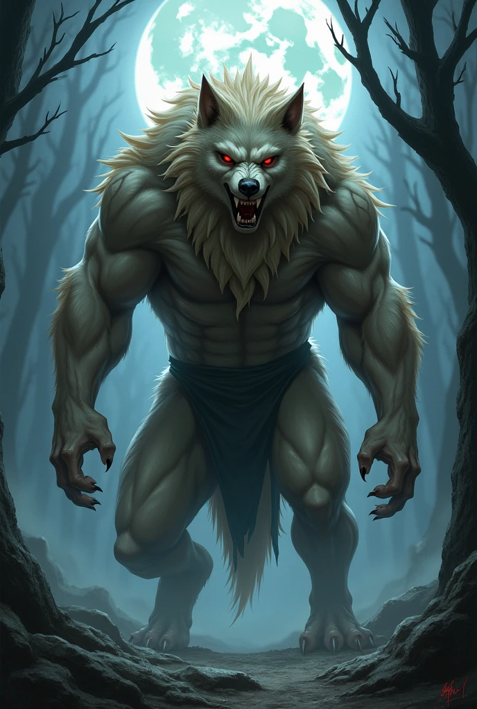 ultra-detailed, masterpiece, masterwork, high quality, best quality, hdr, (nature, forest), nsfw, male, solo, werewolf, (nude,), (white little body werewolf), (white chubby body), (long silver hair), detailed yellow eyes, squatting, dynamic angle, sweat, (canine penis, perfect balls), masturbation, cum, excessive cum, pojecile cum