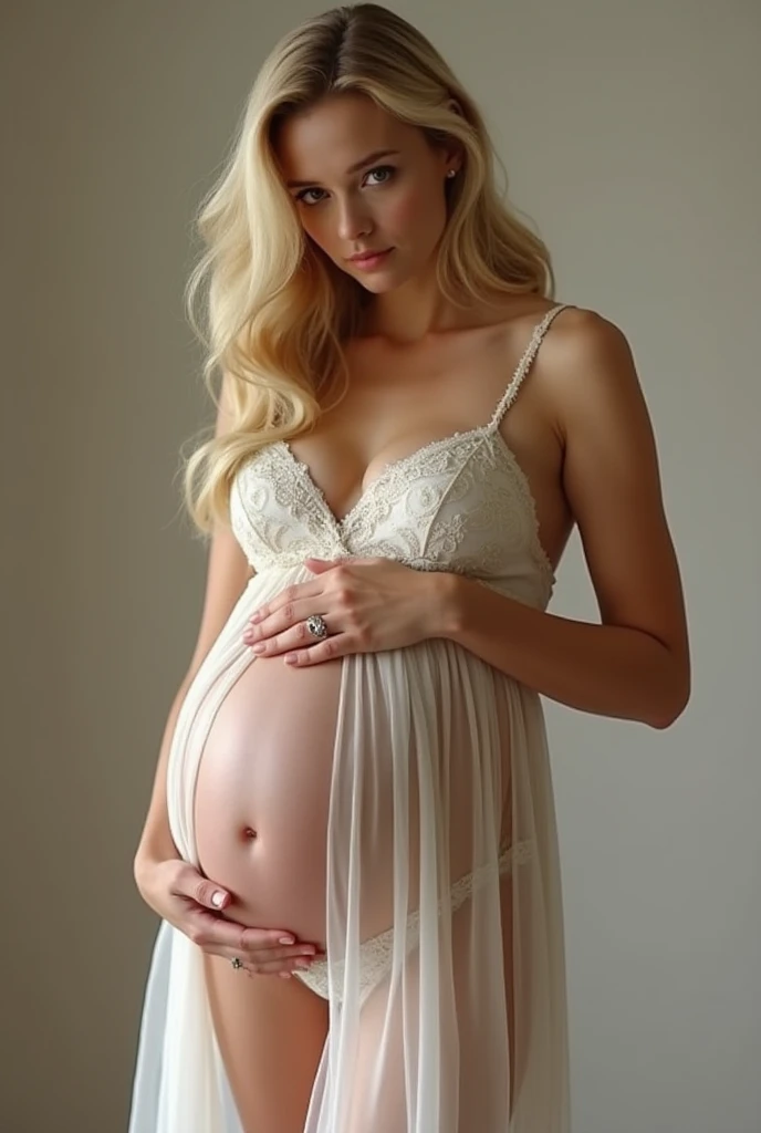 completely naked, pregnant woman, beautiful naked , posing for a photo while sitting on a chair, round belly, blonde hair, motherhood