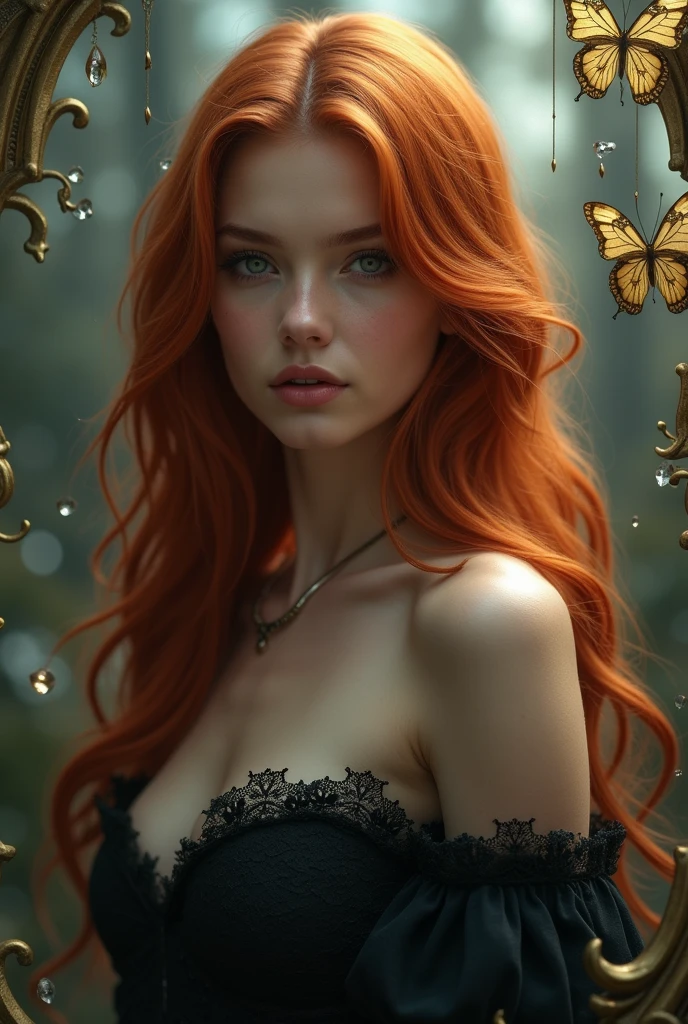 (solo, full body photo:1.3), (action packed:1.3), (haze, fog, mist:1.3), chiaroscuro, best quality, photorealistic, 1woman, (cute), (24yo:1.2), redhead, long ginger hair highly detailed, 1700'S, digital photography, art by artgerm and ruan jia and greg rutkowski surreal painting gold butterfly filigree, broken glass, (masterpiece, sidelighting, finely detailed Fashionable eyes: 1.2) (perfect oval large eyes that gazes at the viewer), beautiful detailed face, blue gorgeous perfect eyes, (blonde hair ponytail), (attractive young woman:1.3), (thick amazing hair), (seductive:1.1), (blushing:1.1)