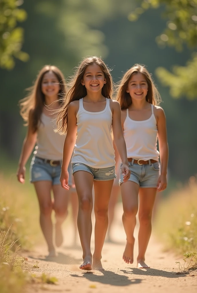 Girls sitting on a heap in the village, smiling, sunny day, spread your legs, clearly a coward