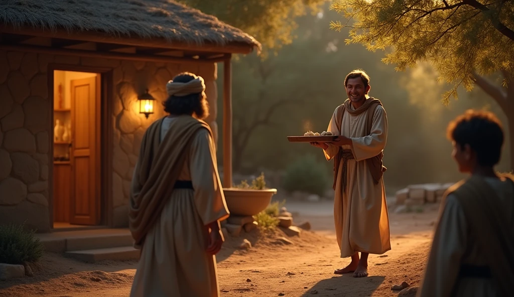Jesus and mafeus, biblical illustration, epic biblical representation, super realistic image, cinematic lighting, beautiful representation, realistic, 4k, hdr