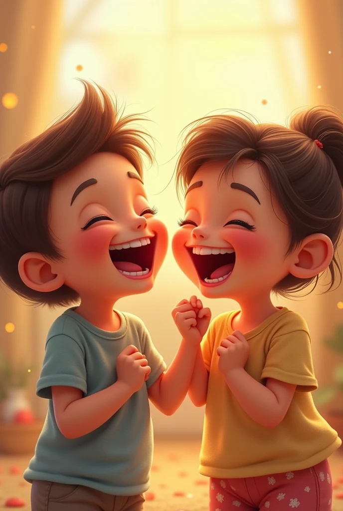A boy lying on the floor laughing and a girl laughing next to him