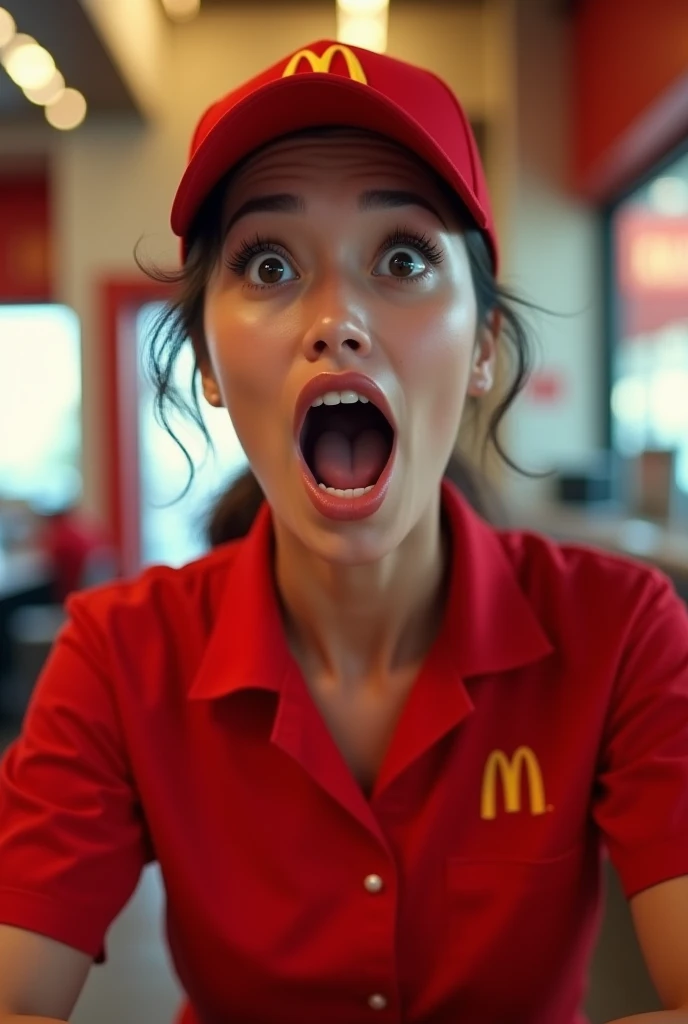 masterpiece, best quality, glamour shot close-up of attractive (RonaldChan) in mcdonalds store, mcdonalds logo, (face focus:1.3),(looking at viewer:1.2), dynamic pose, (Holding_Sign:1.4), photography, HDR, highres, absurdres:1.2, (vibrant_color:1.2), <lora:sign2:0.4>, <lora:McDonaldChan_characeter:0.4>