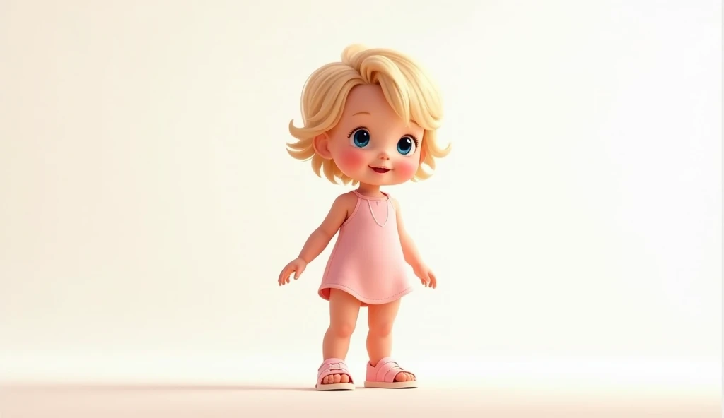a happy cute baby standing short hair, blond vestindo fralda, , fundo branco, barnet, Tom, Estilo Pixar, ....3d, desenhos animados, rosto detalhado, asymmetrical 16k