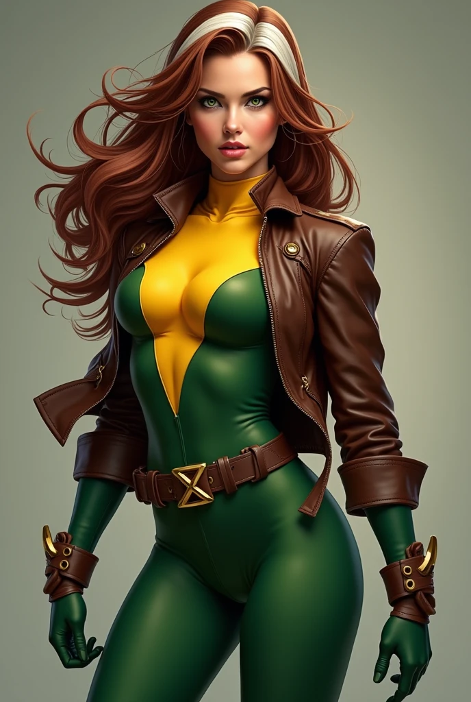 ((best quality)), ((masterpiece)), (detailed), perfect face, Xmen' Rogue complet nude, hero pose