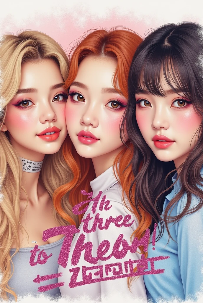 A realistic rendering of a David Wright style illustration of a very close shot, ultra close shot on the breasts of three girls, 3 pert, nubile, thin, Freckled, teen girls, best quality, one's open mouth positioned close to the other's nipple, one's nipple positioned close to the other's mouth, with 50s style, very short, brown and blonde hair, topless, bare breasts, small breasts, little breasts, tiny breasts pink nipples , puffy nipples , exposed nipples , wearing glowing, neon, pastel colored body harnesses, black leather, black lace, open blouse, undressing, uniform, partially clothed, silver art deco design background