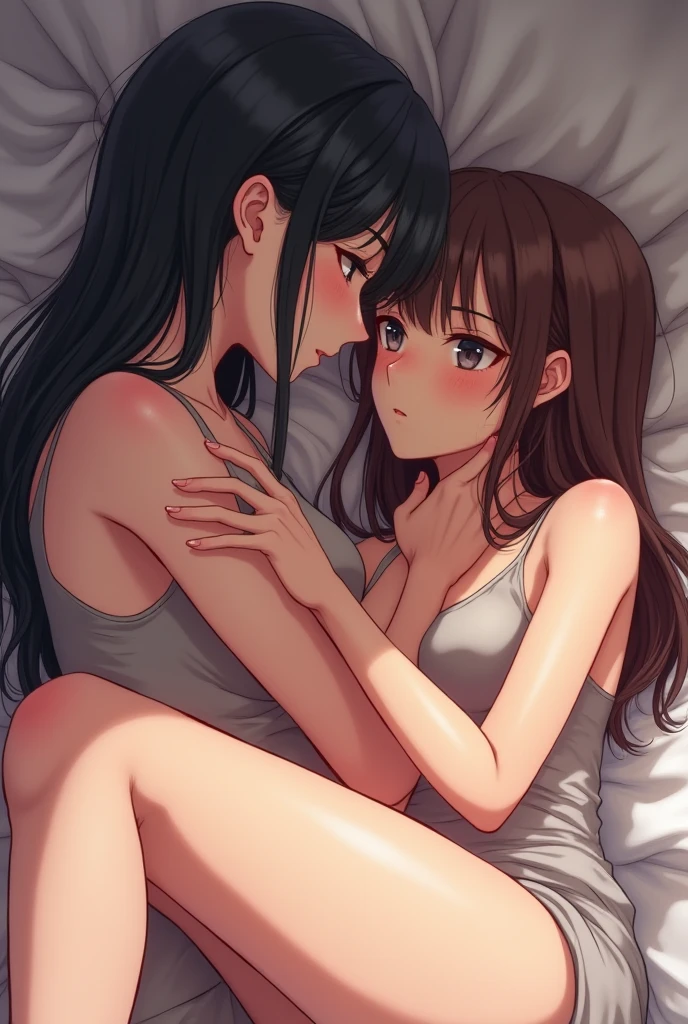 on bed, indoors, sex from behind, 1boy、on bed, indoors, sex from behind, 1boy、Panting、Looks like she's about to cum、NFSW、Sex、Upper body naked、nude、on bed, indoors, sex from behind, 1boy、Blushing、Embarrassed expression、、Not wearing a bra、side ponytail、black hair,purple dip-dye hair 、、Pale purple eyes、、Blushing、lipstick、Perfect hands、Detailed hands、classroom、
