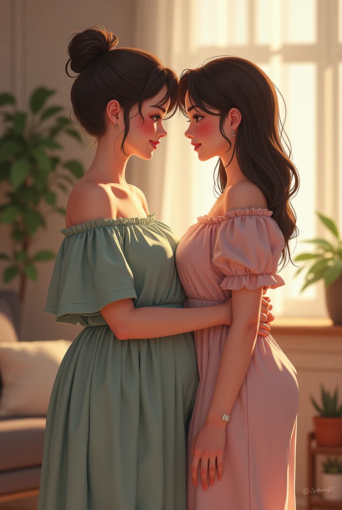2girls. woman wrapping presents for christmas, in a luxurious mansion living room, presents, gifts, wrapped with bows, christmas tree in the background, bright morning sunlight (Style-Interact:1.3), (masterpiece:1.2) (photorealistic:1.2) (bokeh) (best quality) (detailed skin:1.3) (intricate details) (8k) (HDR) (analog film) (canon d5) (cinematic lighting) (sharp focus)