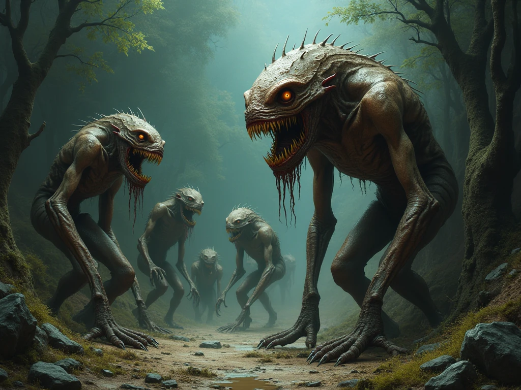 Scary woodland creatures crawling on the ground
