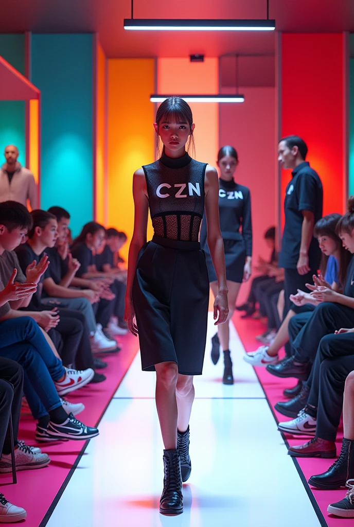 um desfile de moda conceitual, Temporada surreal, Fashion influencer trends, pessoas normais urbanas, Trend in Fashio magazine