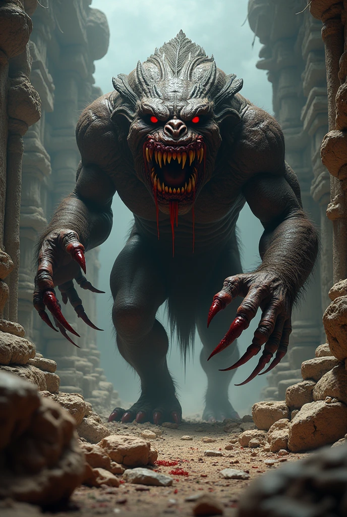 ((best quality)), ((masterpiece)), ((ultra realistic)), ((night)), (dynamic action pose), full body, RAW, Analog, intricately detailed moist pig headed humanoid male monster wearing a loin cloth, fat body, flabby, ((bald)), (leather armor)) sweaty, sharp teeth, (((snarling))), cavernous eyes, ((in a burning tavern)), (diffuse smoke), ((destruction)), professional, masterpiece, cinematic lighting, photographed on a Canon EOS R5, 50mm lens, F/2.8, HDR, 8k resolution, highres, high detail, sharp focus, smooth, roughness, real life, photorealism, photography,cinematic Film still from (cannibal holocaust:0.3)|Scary Stories To Tell In the Dark|(doom:0.5)|the void